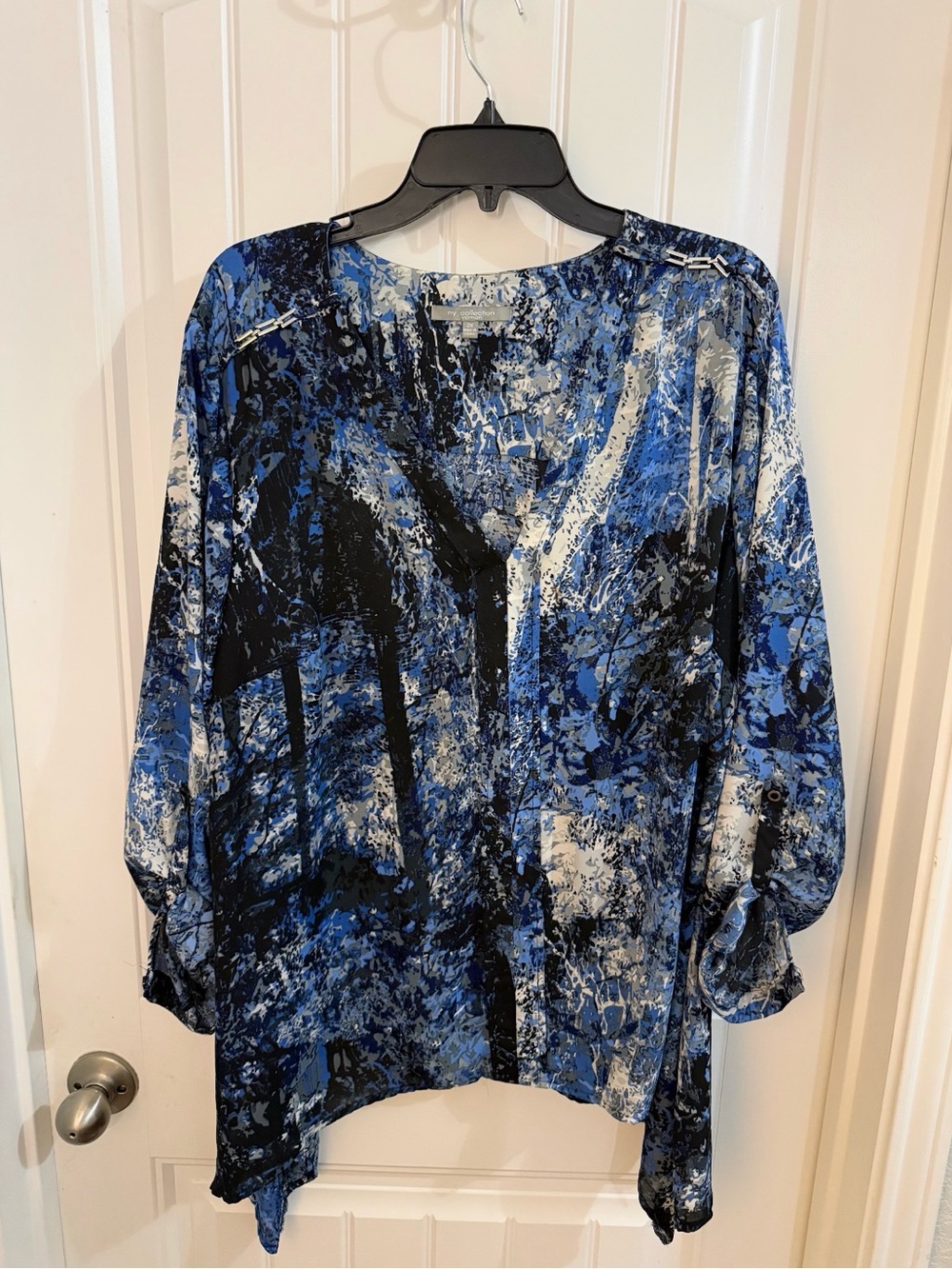 NY Collection Blue and Black Abstract Tunic 2x